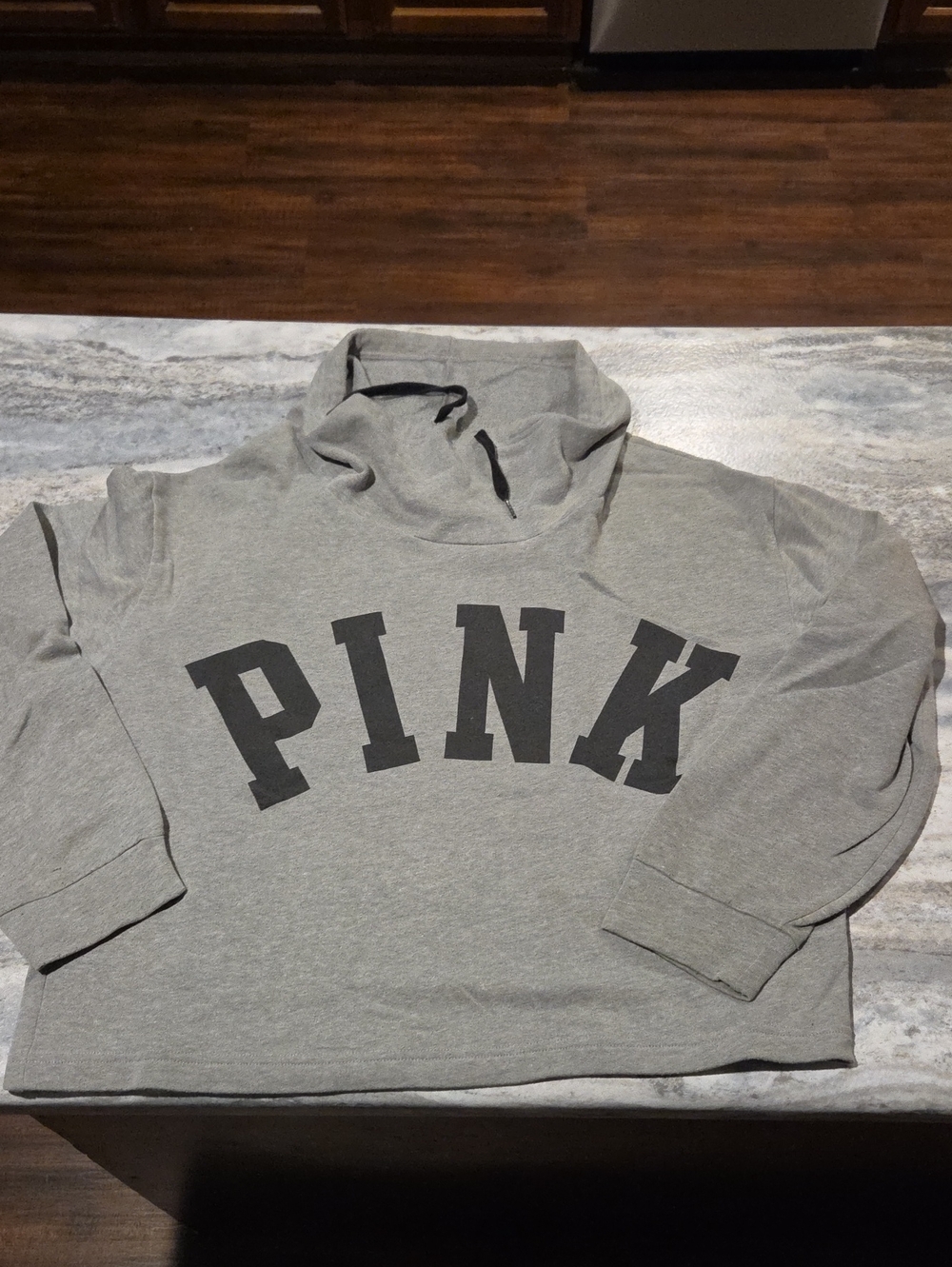 PINK Victoria's Secret Gray Cropped Hoodie Sweater with Black Logo